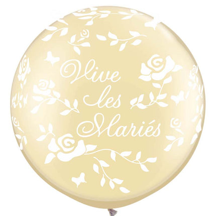 2 Ballons latex 3' Vive Les Mariés Roses Pearl Ivoire