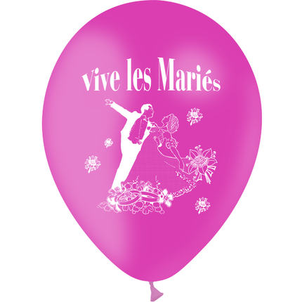 10 Ballons Latex HG95 Vive les Mariés Couple Fuschia - PMS
