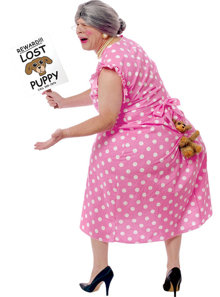 Déguisement vieille dame | combinaison matelassée robe , affiche de chien perdu | J2F Shop