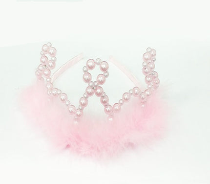 diadème de princesse avec perles et fourrure rose