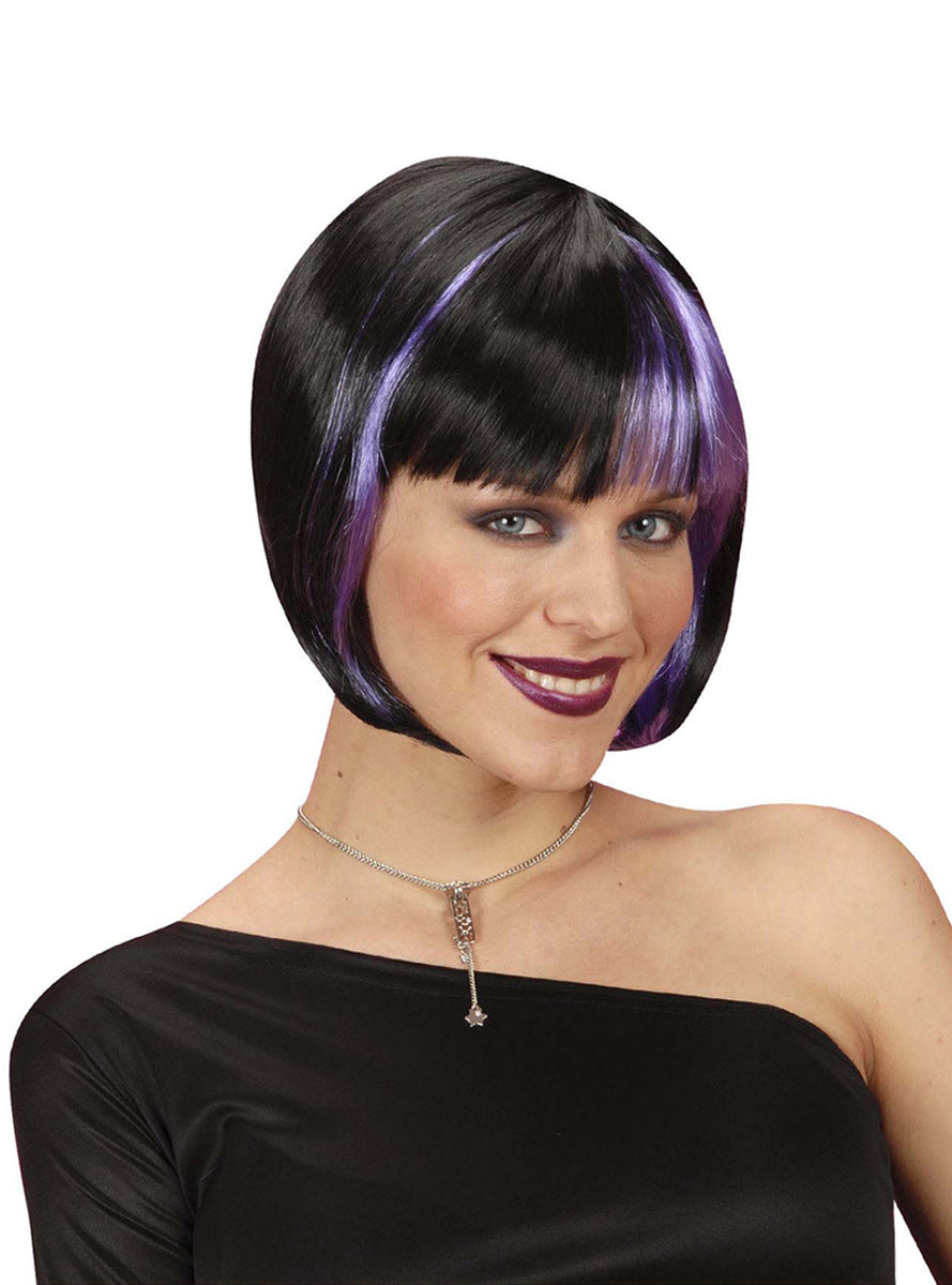 Perruque noire avec mèches violettes femme | perruque | J2F Shop