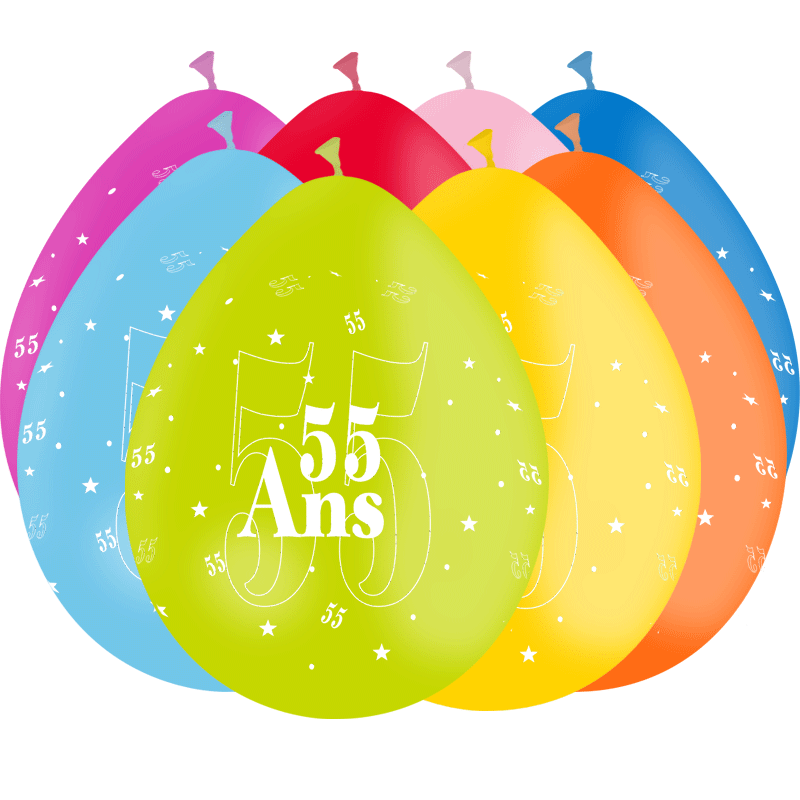 8 Ballons Latex HG95 55 Ans Assortis - PMS