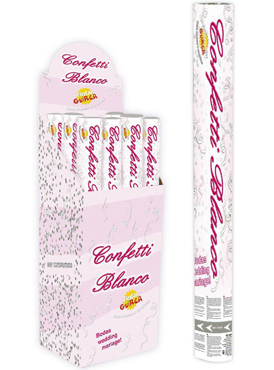 Canon à Confetti Blanc 50 cm | Canon à air comprimé de 50 cm avec des confettis en papier à l'intérieur. | J2F Shop