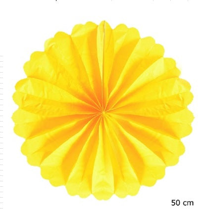 décoration éventail fleur jaune 50cm