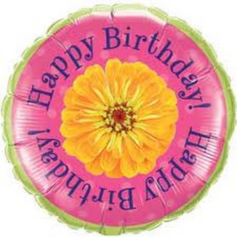 Ballon Aluminium 18″ Birthday Zinnia & Polka Dots – Qualatex