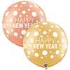 2 Ballons Latex 3' Happy New Year Dots-A-Round - Qualatex