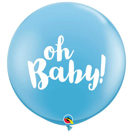 2 Ballons Latex 3' Oh Baby! Pale Blue - Qualatex