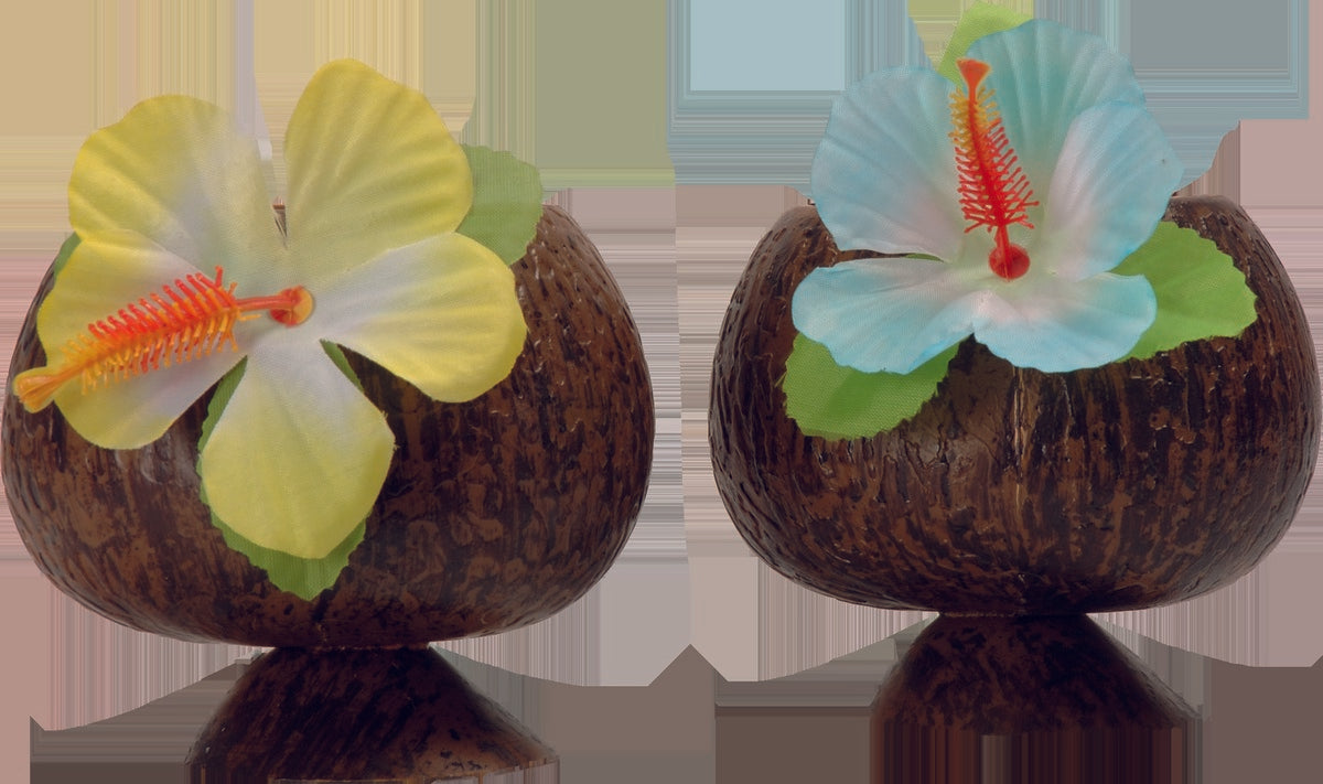 Verre coco Hawaï | 1 verre en forme de noix de coco , une fleur hawaïenne | J2F Shop