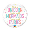 Ballon Aluminium 18″ Unicorn Mermaids Fairies - Qualatex