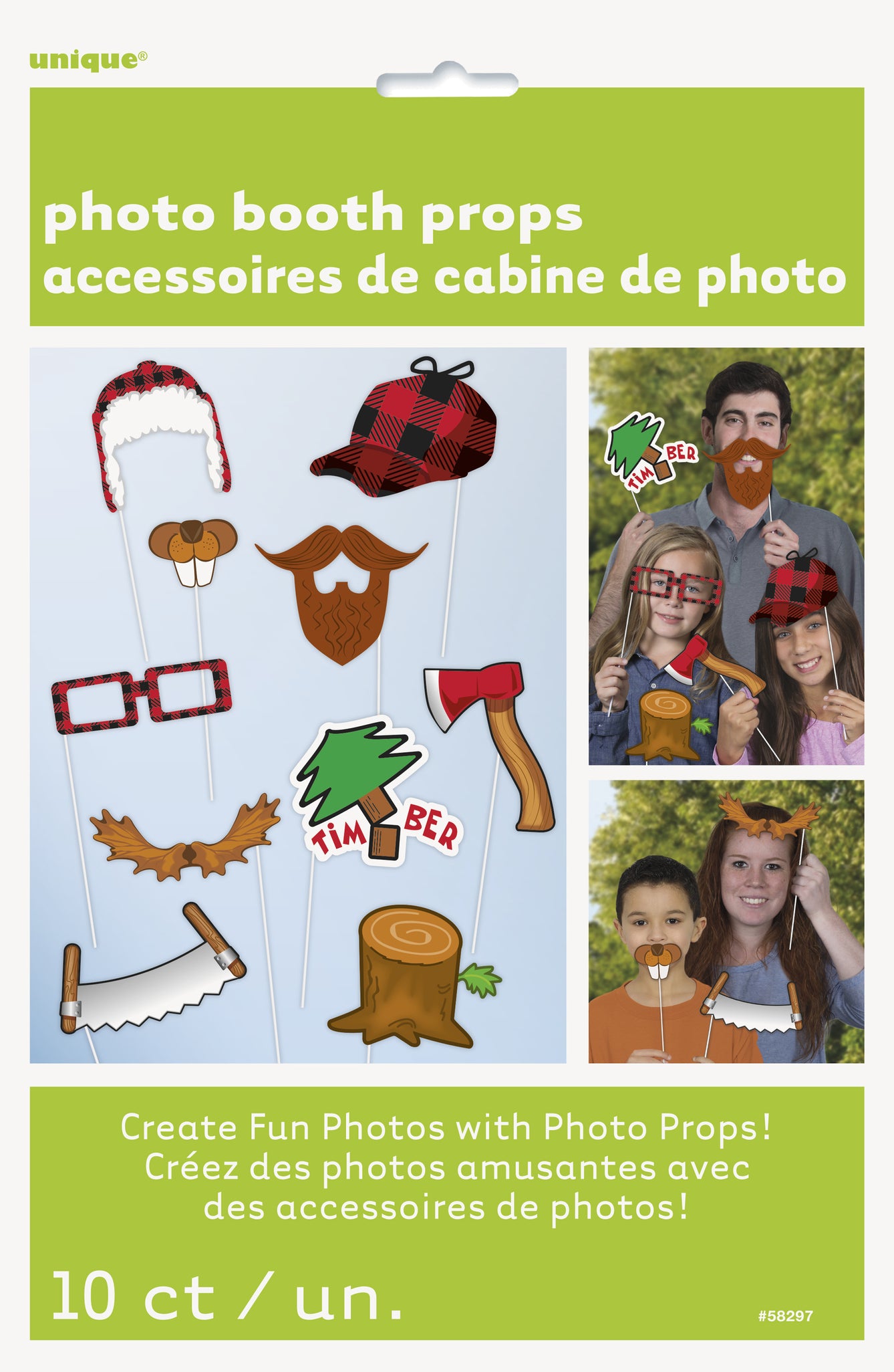 10 accessoires pour Photo booth bucheron | 10 accessoires en carton pour Photocall | J2F Shop