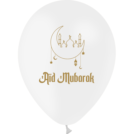 10 Ballons Latex HG112 Aïd Mubarak Blanc - PMS