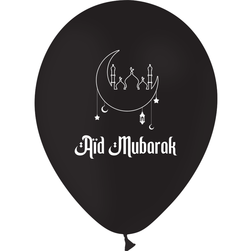 10 Ballons Latex HG112 Aïd Mubarak Noir - PMS