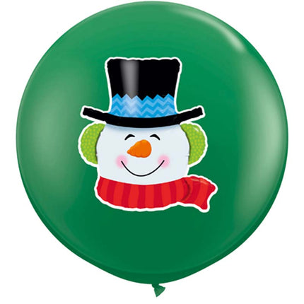 1 ballon latex 3' Bonhomme de Neige 2 faces Quadri Vert