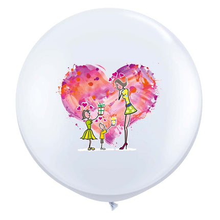 1 ballon latex 3' Fête des Mères Quadri Blanc 2 Faces