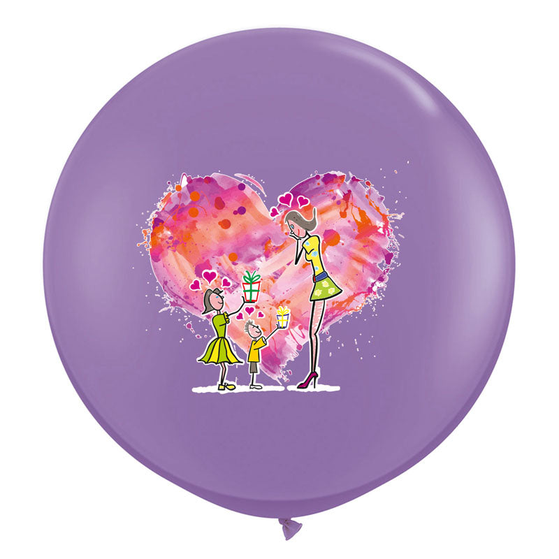 1 ballon latex 3' Fête des Mères Quadri Lilas 2 Faces