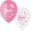 10 Ballons Latex HG95 Baptême Blanc & Rose - PMS