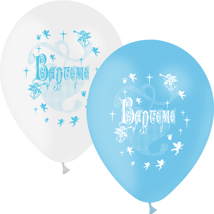 10 Ballons Latex HG95 Baptême Blanc & Ciel - PMS