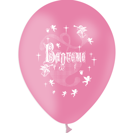 10 Ballons Latex HG95 Baptême Rose - PMS