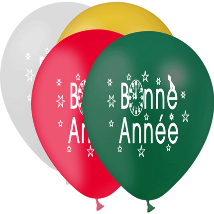 10 Ballons Latex HG95 Bonne Année Métal Assortis - PMS