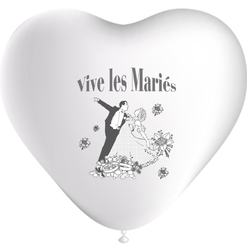 10 Ballons Cœur Blanc Vive Les Mariés - PMS