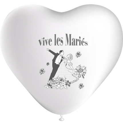 10 Ballons Cœur Blanc Vive Les Mariés - PMS