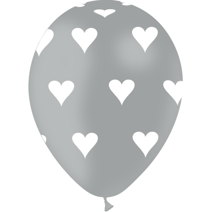 8 Ballons Latex HG95 Coeur Gris - PMS
