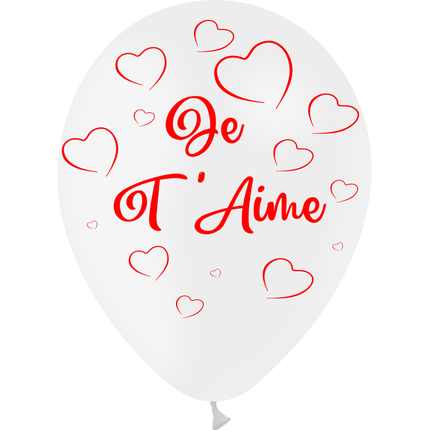 25 Ballons Latex HG112 Je T'Aime Cœurs Blanc - PMS