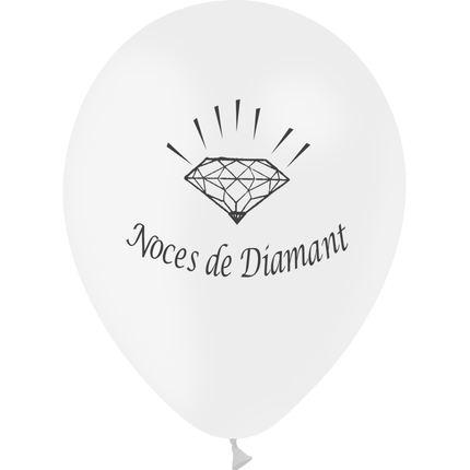 10 Ballons Latex HG95 Noces de Diamant Blanc - PMS