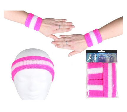 set bandeau et bracelets éponge néon pink & blanc 3pcs