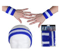 set bandeau et bracelets éponge bleu & blanc 3pcs