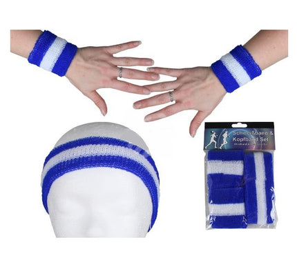 set bandeau et bracelets éponge bleu & blanc 3pcs