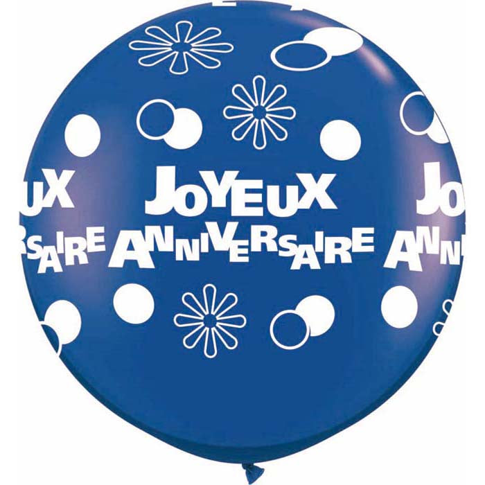 2 Ballons latex 3' Joyeux Anniversaire Dark Blue