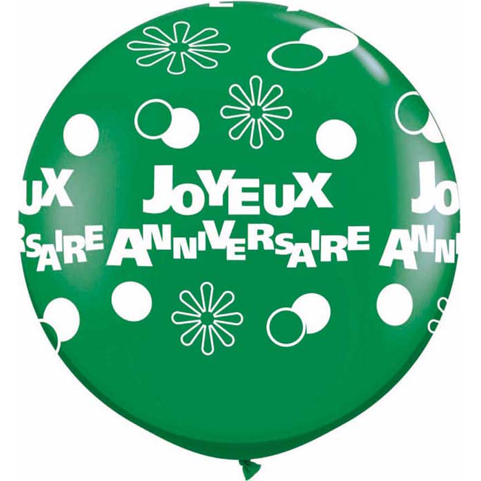 2 Ballons latex 3' Joyeux Anniversaire Vert