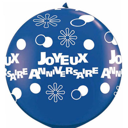 2 Ballons latex 3' Joyeux Anniversaire Bleu sens AIR