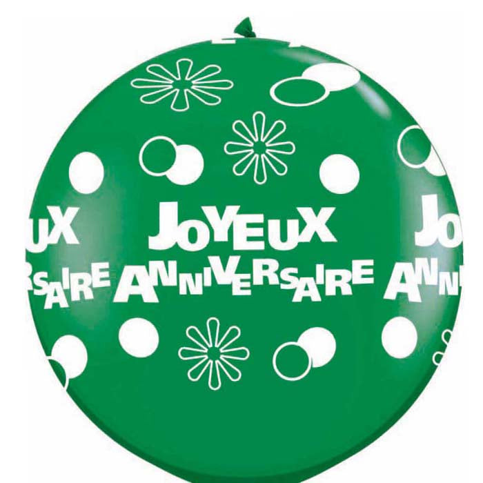 2 Ballons latex 3' Joyeux Anniversaire Vert sens AIR