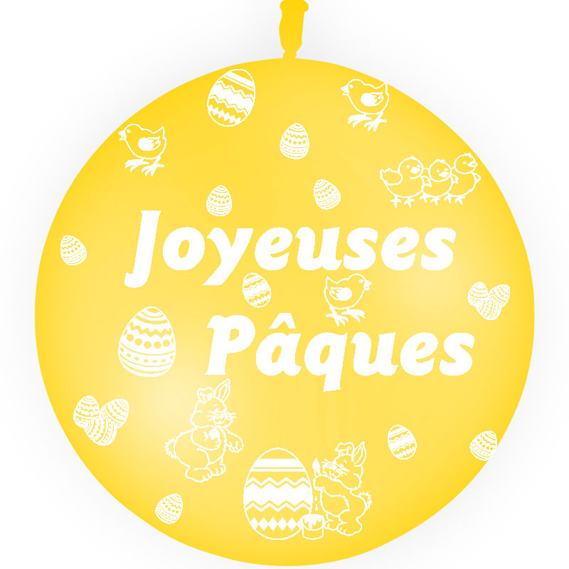 1 Ballon Latex 3' Joyeuses Pâques Jaune Or AIR - PMS