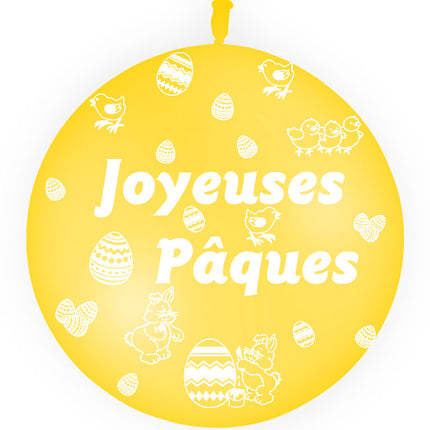 1 Ballon Latex 3' Joyeuses Pâques Jaune Or AIR - PMS