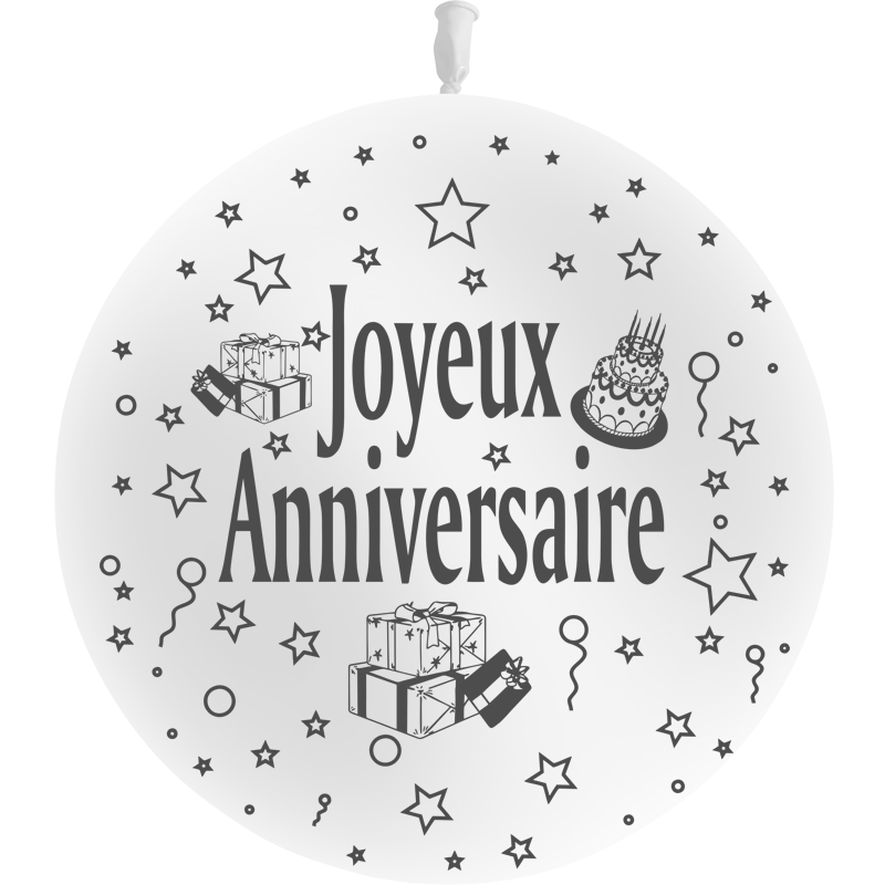 1 Ballon Latex 3' Joyeux Anniversaire Blanc - PMS