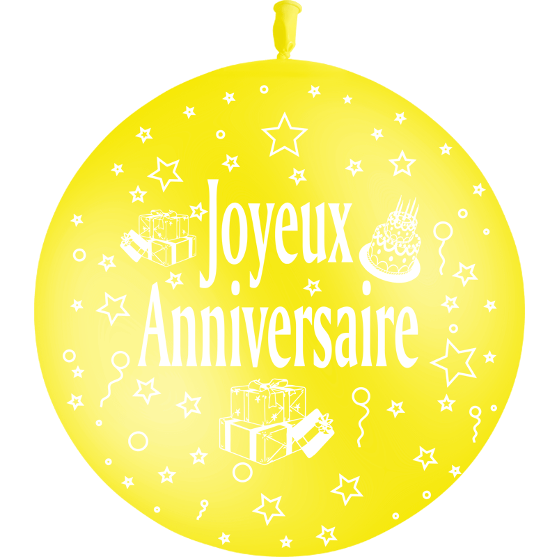 1 Ballon Latex 3' Joyeux Anniversaire Jaune - PMS