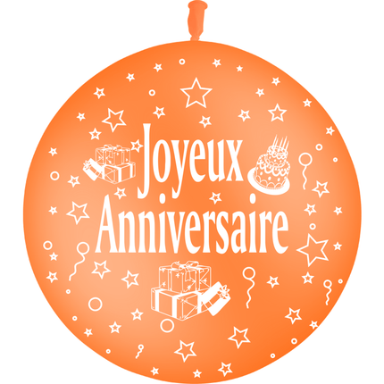 1 Ballon Latex 3' Joyeux Anniversaire Orange - PMS