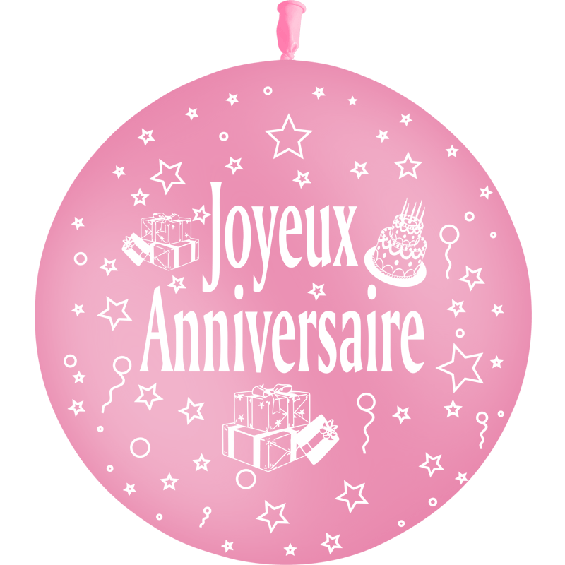 1 Ballon Latex 3' Joyeux Anniversaire Rose - PMS