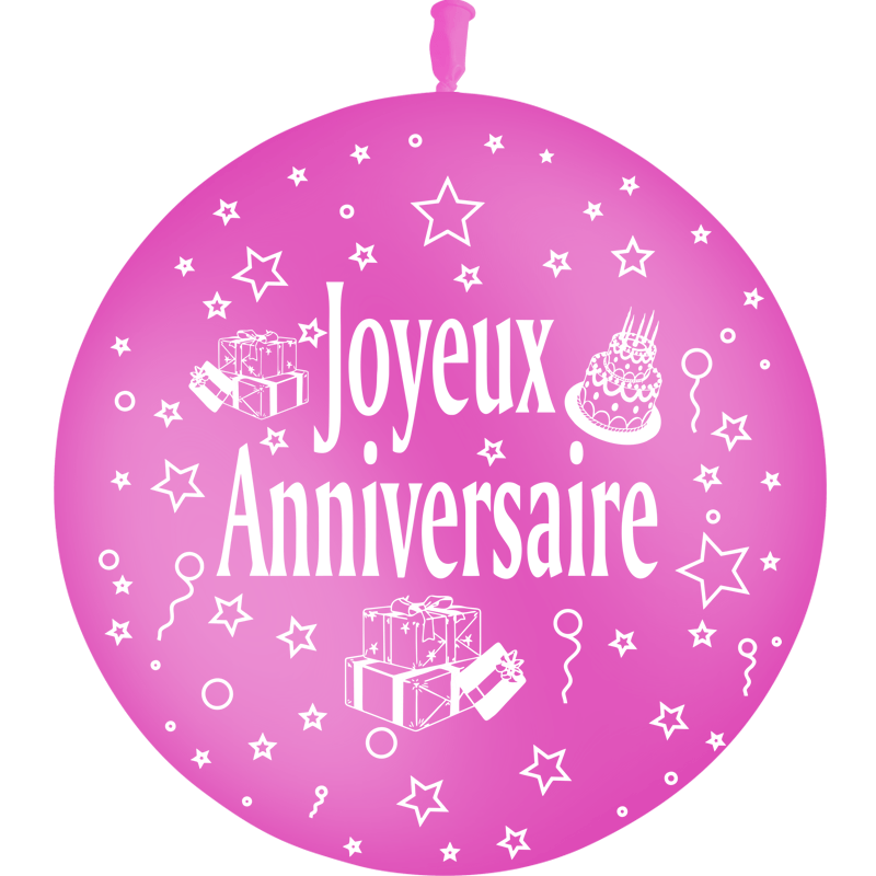 1 Ballon Latex 3' Joyeux Anniversaire Fuchsia - PMS