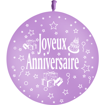 1 Ballon Latex 3' Joyeux Anniversaire Lavande - PMS