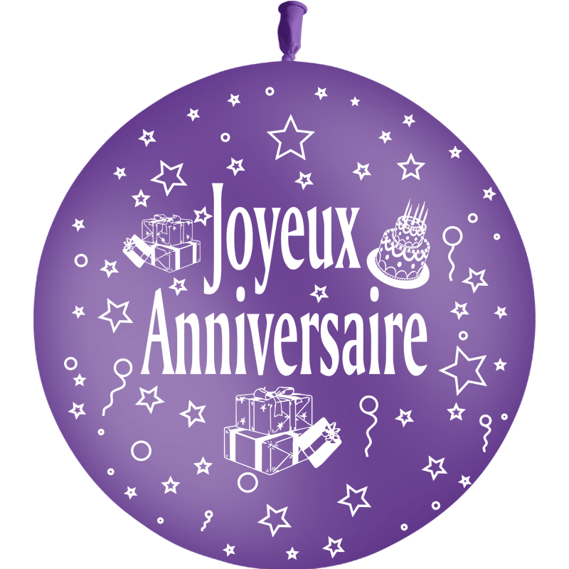 1 Ballon Latex 3' Joyeux Anniversaire Violet - PMS