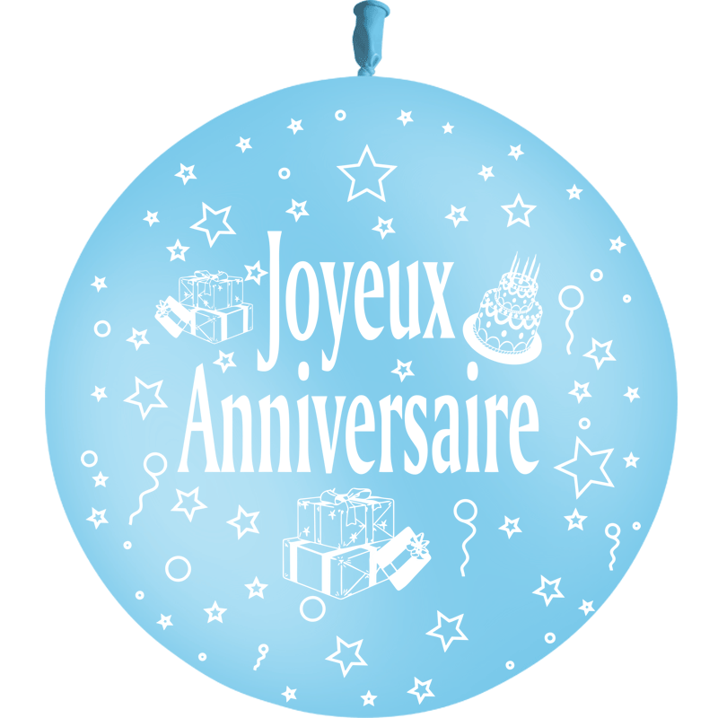 1 Ballon Latex 3' Joyeux Anniversaire Bleu Ciel - PMS