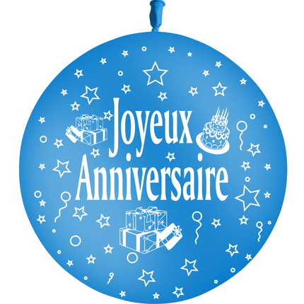 1 Ballon Latex 3' Joyeux Anniversaire Bleu Roi - PMS