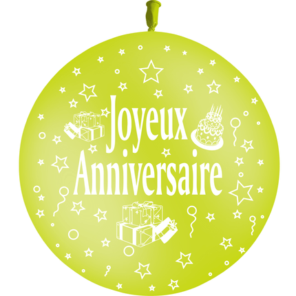 1 Ballon Latex 3' Joyeux Anniversaire Limette - PMS