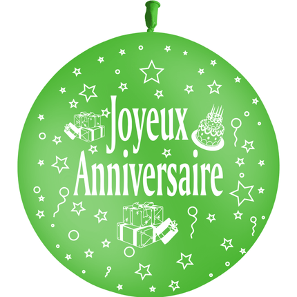 1 Ballon Latex 3' Joyeux Anniversaire Vert - PMS