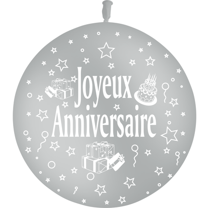 1 Ballon Latex 3' Joyeux Anniversaire Gris - PMS