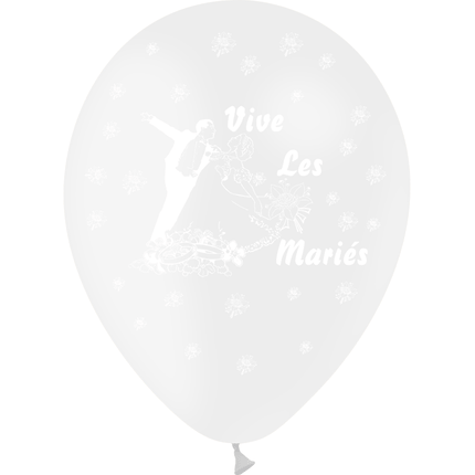 8 Ballons Latex HG95 Vive les Mariés Couple Transparent - PMS